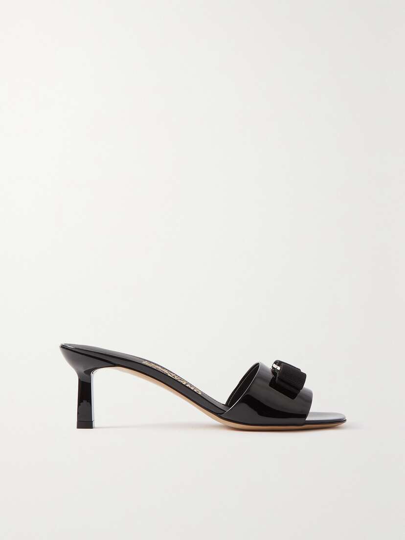 Ferragamo Vara Bow-embellished Patent-leather Mules