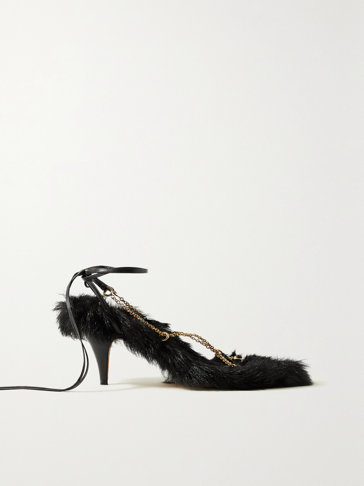 Khaite - Marion Shearling-lined Chain-embellished Leather Sandals - Black