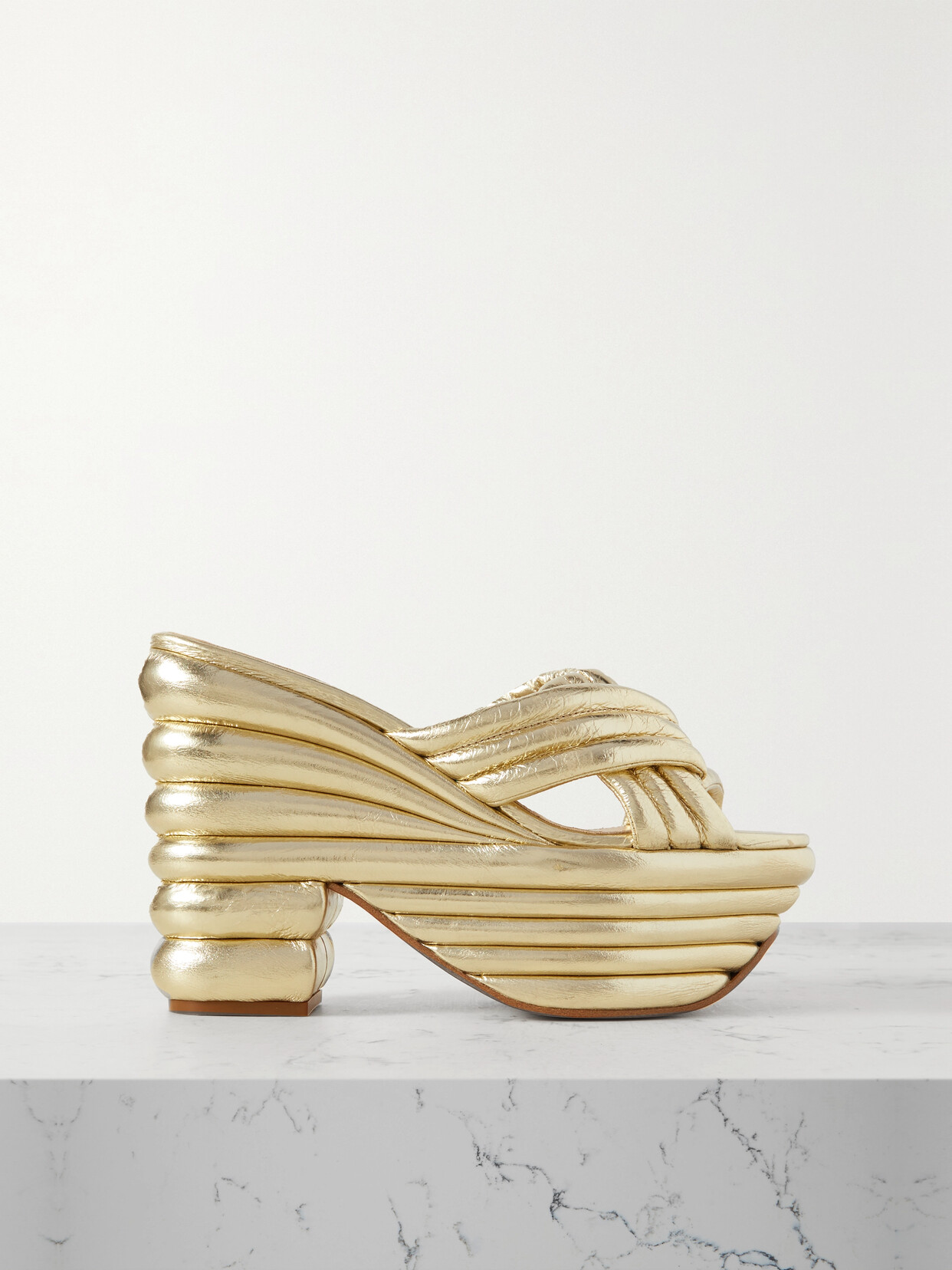 Ferragamo Padded Metallic Leather Platform Sandals - Gold