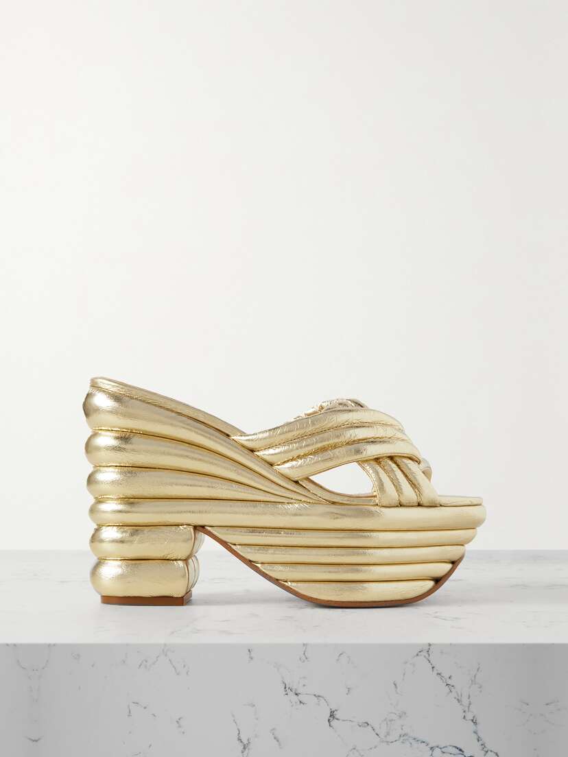 Ferragamo Padded Metallic Leather Platform Sandals
