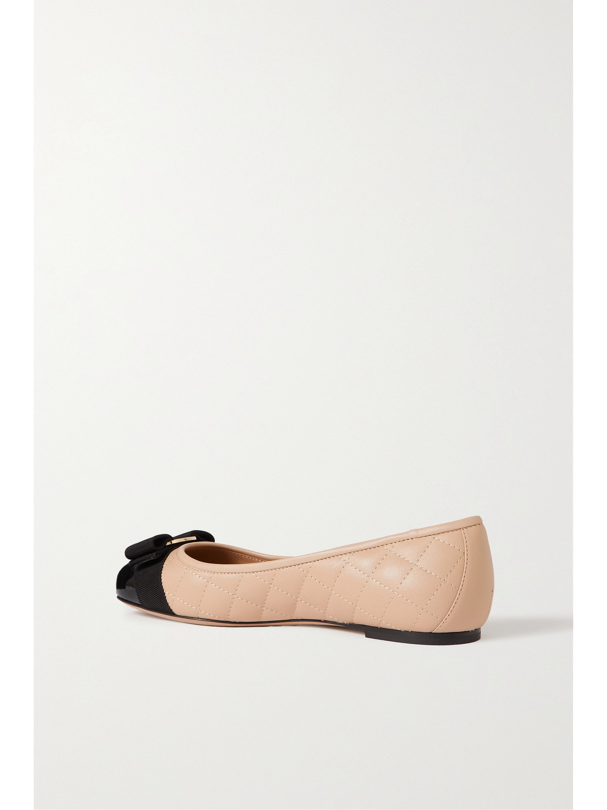 Ferragamo Varina Bow-embellished Quilted Smooth And Patent-leather Ballet Flats In Neutrals