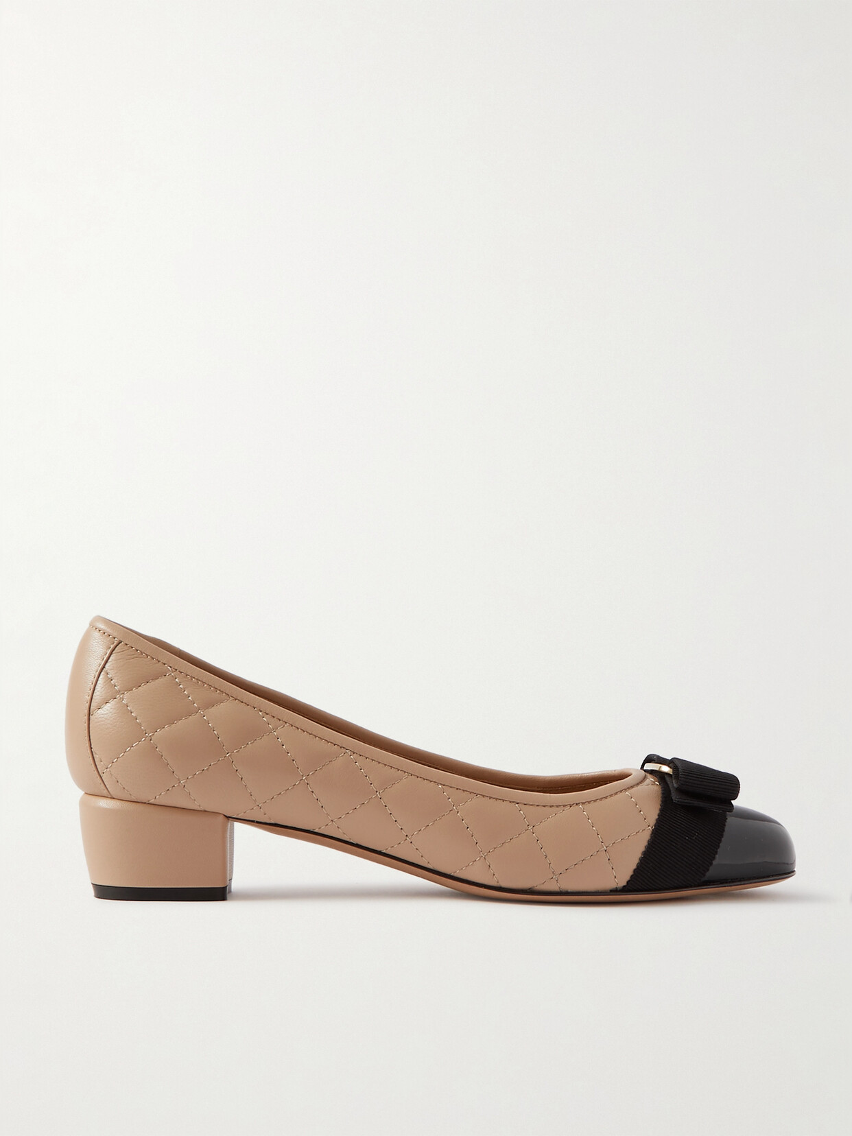 Ferragamo - Vara Embellished Patent-trimmed Quilted Leather Pumps - Neutrals