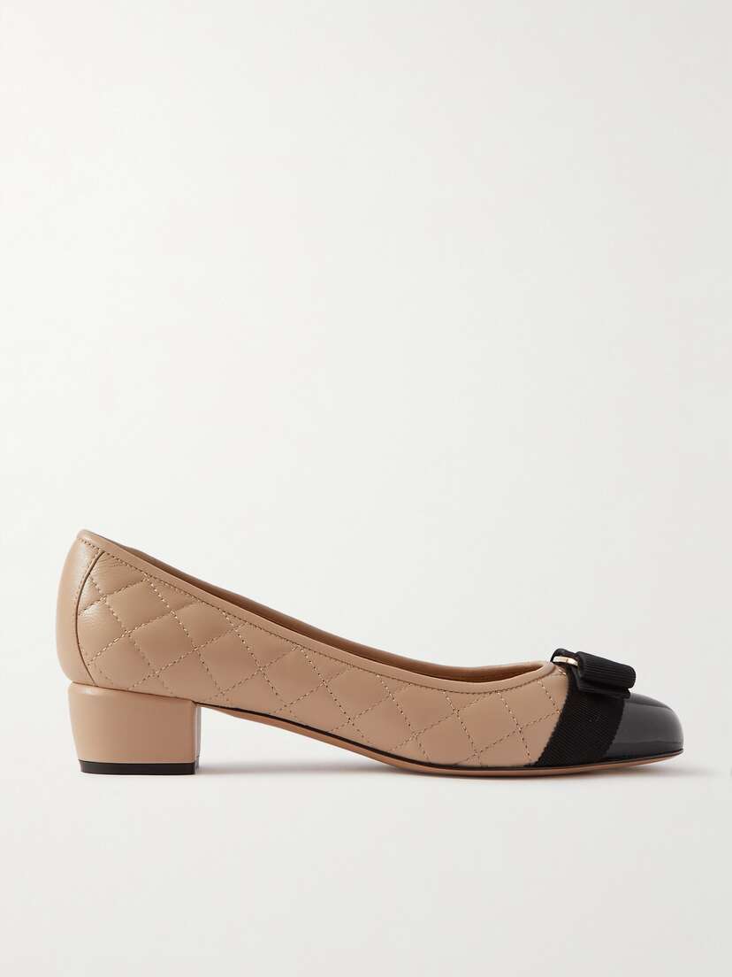 Ferragamo Vara Embellished Patent-trimmed Quilted Leather Pumps
