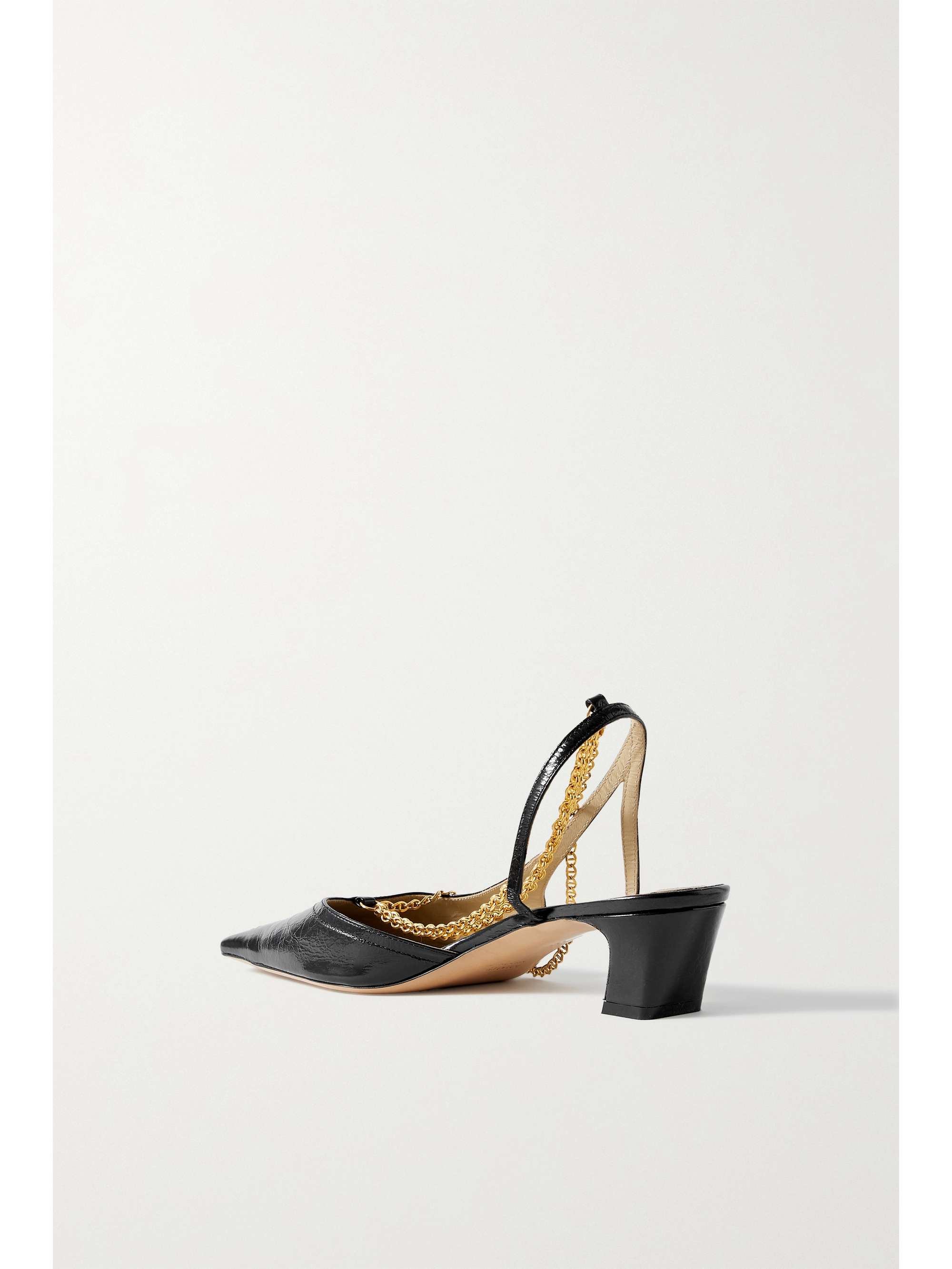 KHAITE Marfa chain-embellished crinkled-leather slingback pumps | NET-A ...