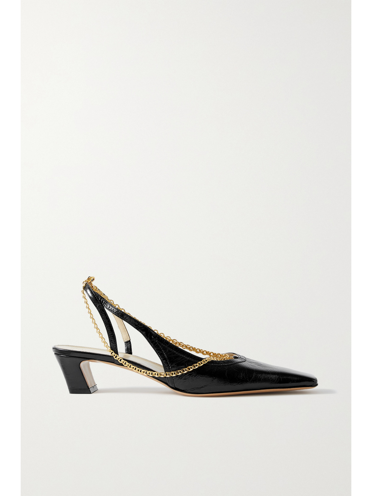 Marfa Chain-embellished Crinkled-leather Slingback Pumps