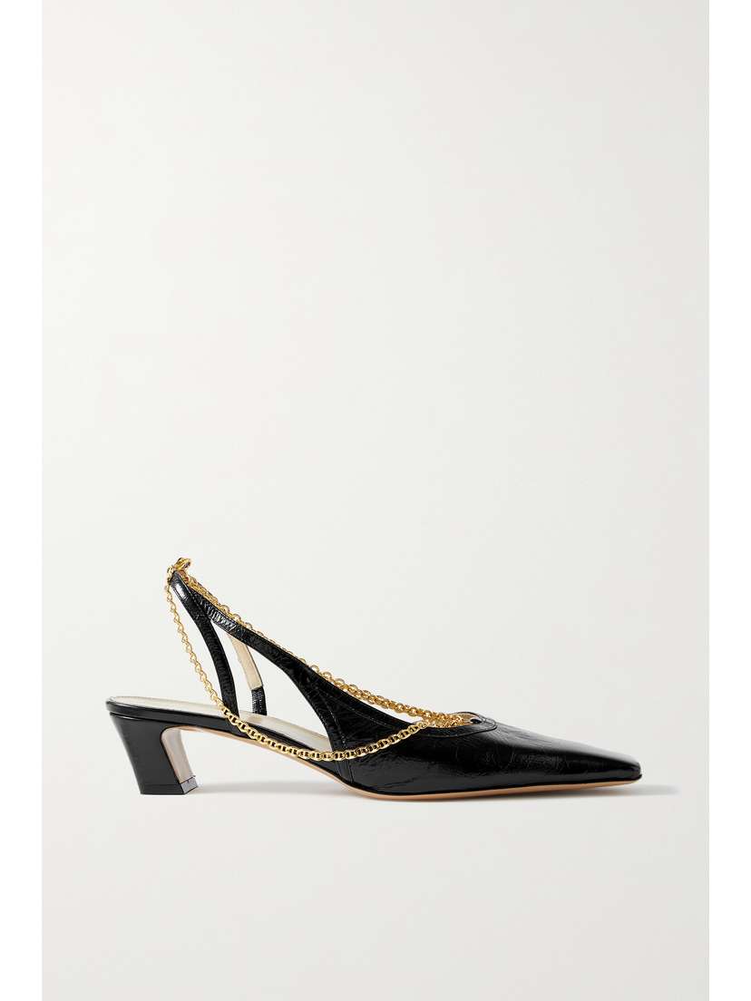 Khaite Marfa Chain-embellished Crinkled-leather Slingback Pumps - IT36