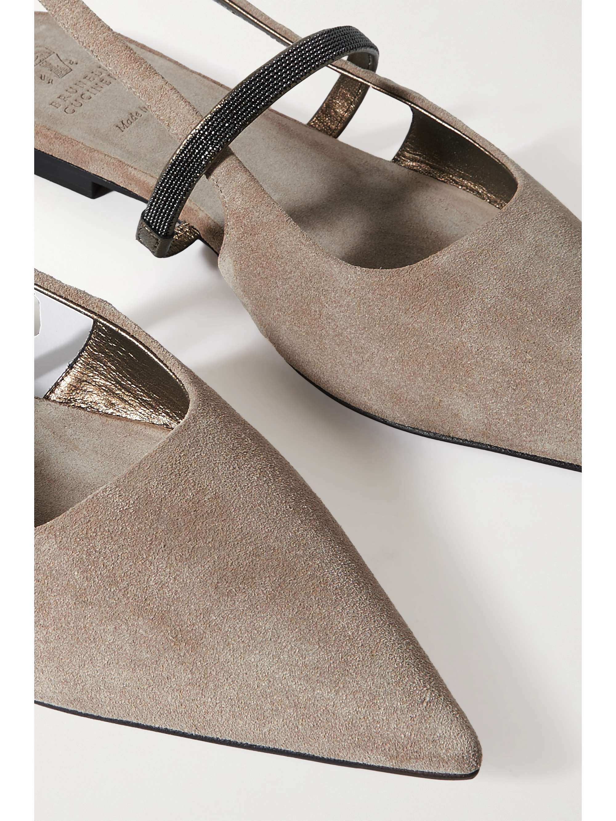 Embellished Leather Slingback Flats in Brown - Brunello Cucinelli