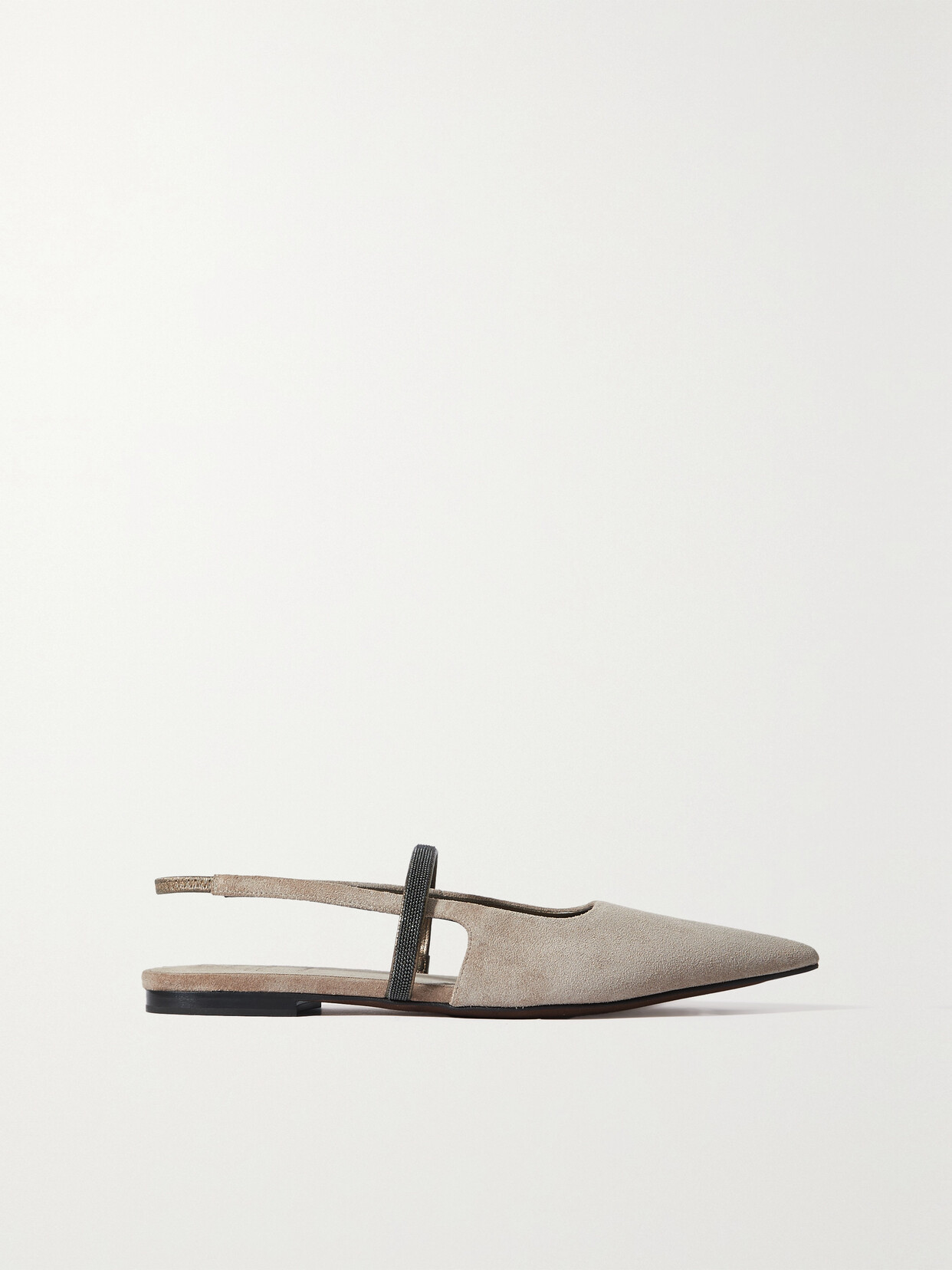 Brunello Cucinelli - Bead-embellished Suede Slingback Point-toe Flats - Brown