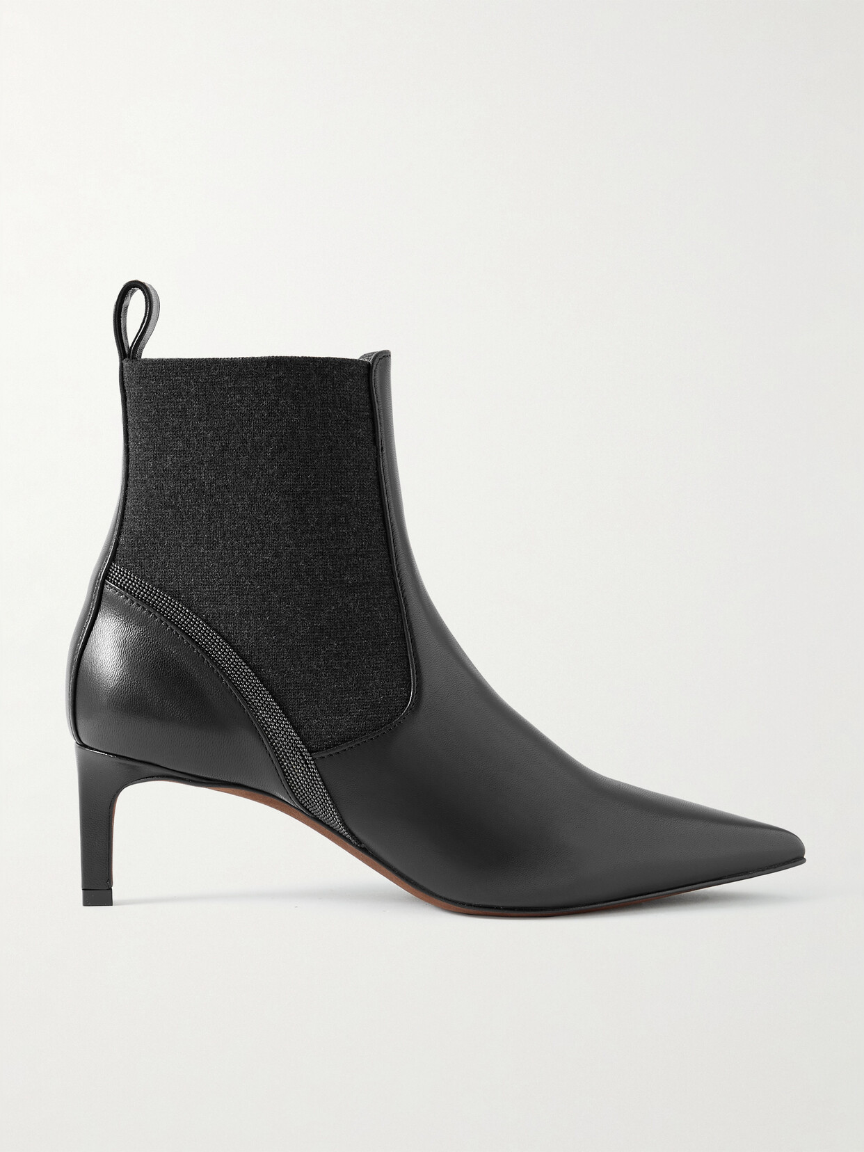 Brunello Cucinelli Bead-embellished Leather And Cashmere Chelsea Boots In Black