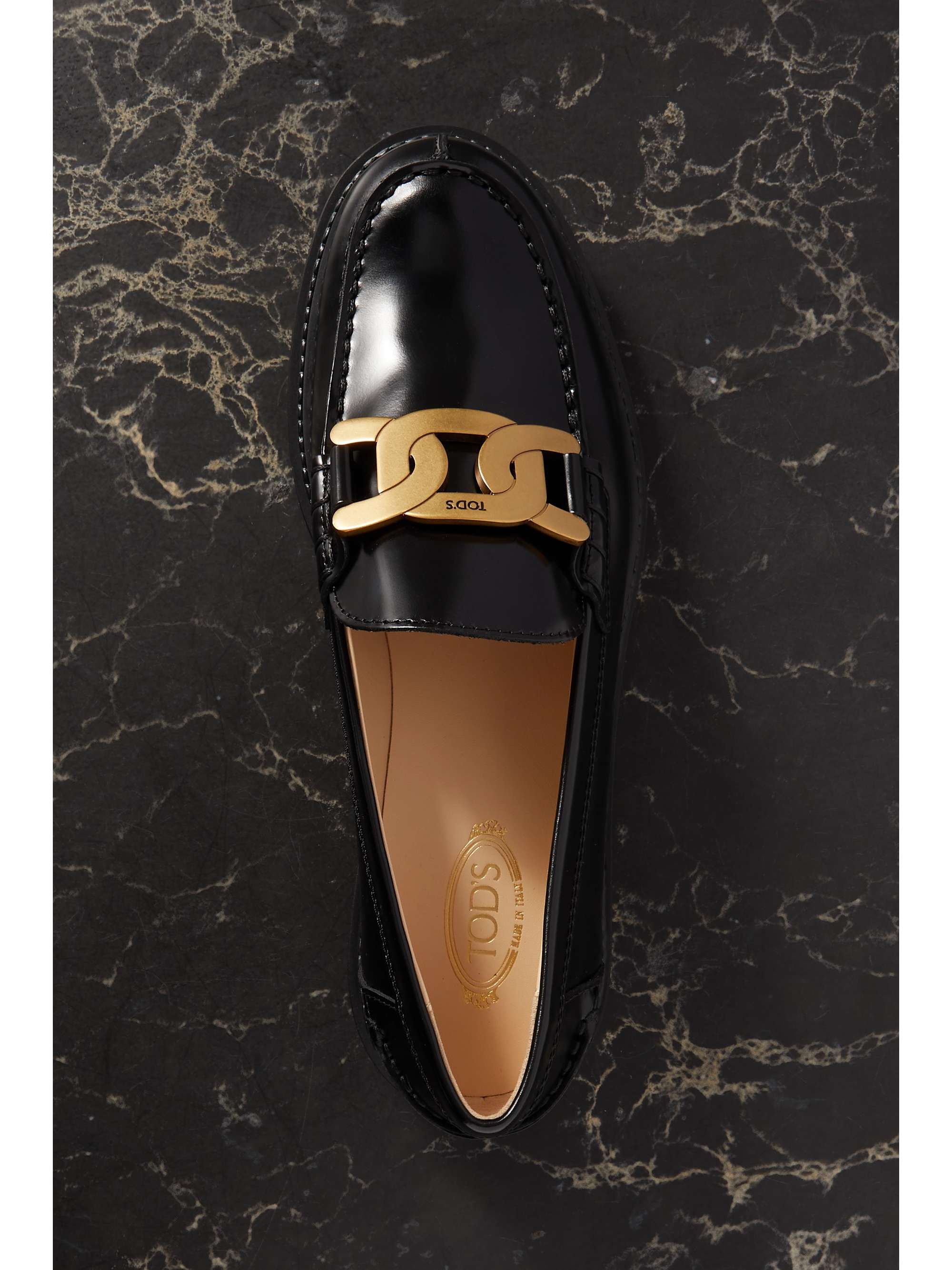 TOD'S Gomma Pesante embellished glossed-leather loafers