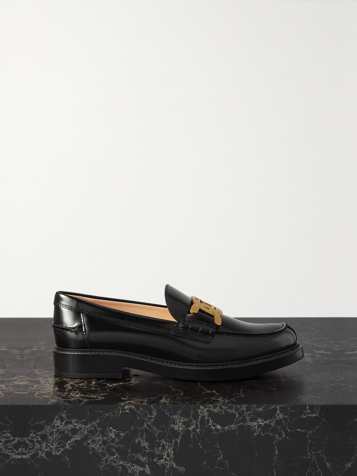 Tod's Gomma Basso Embellished Glossed-leather Loafers In Black