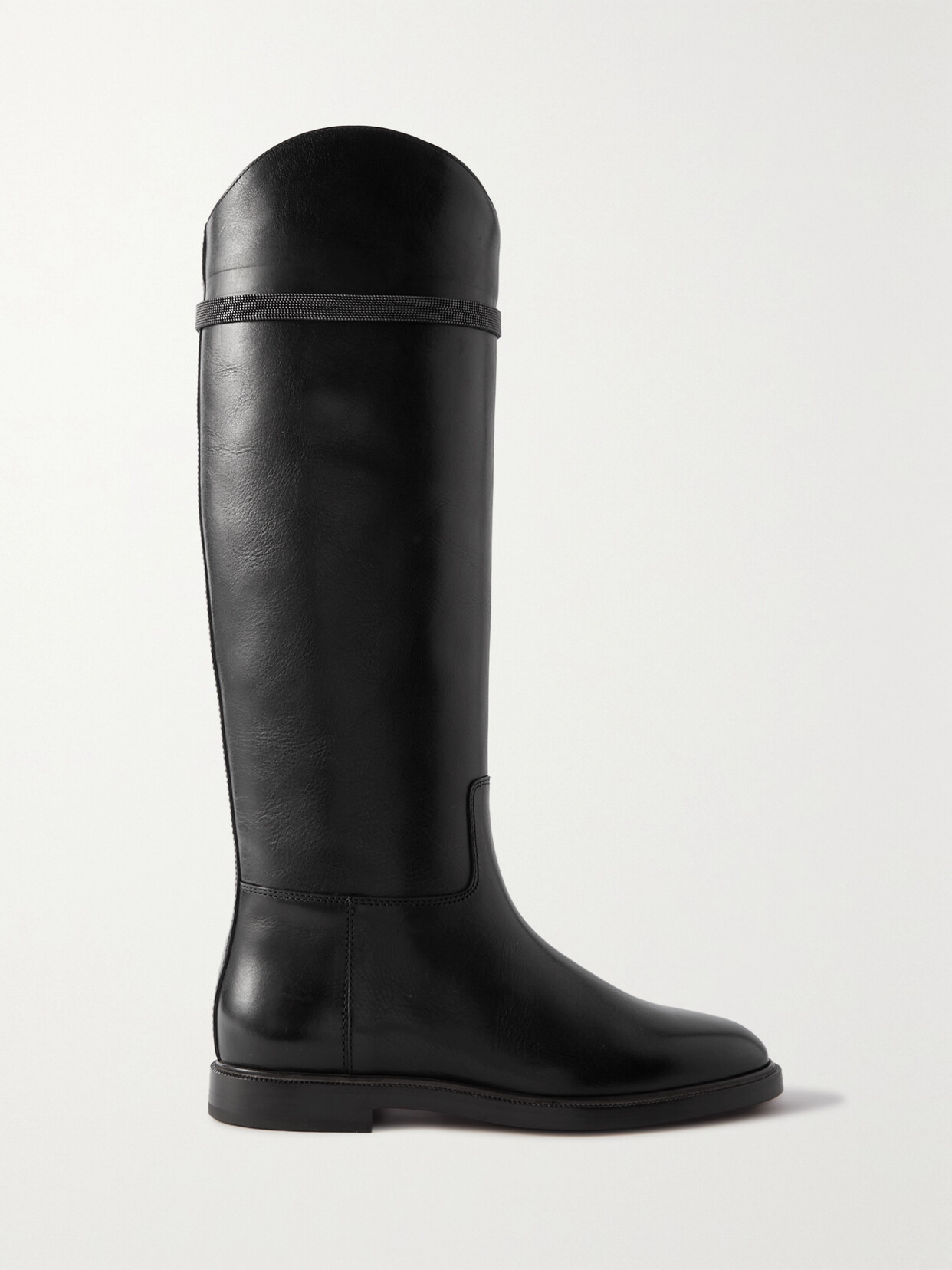 Brunello Cucinelli Bead-embellished Leather Knee Boots In Black