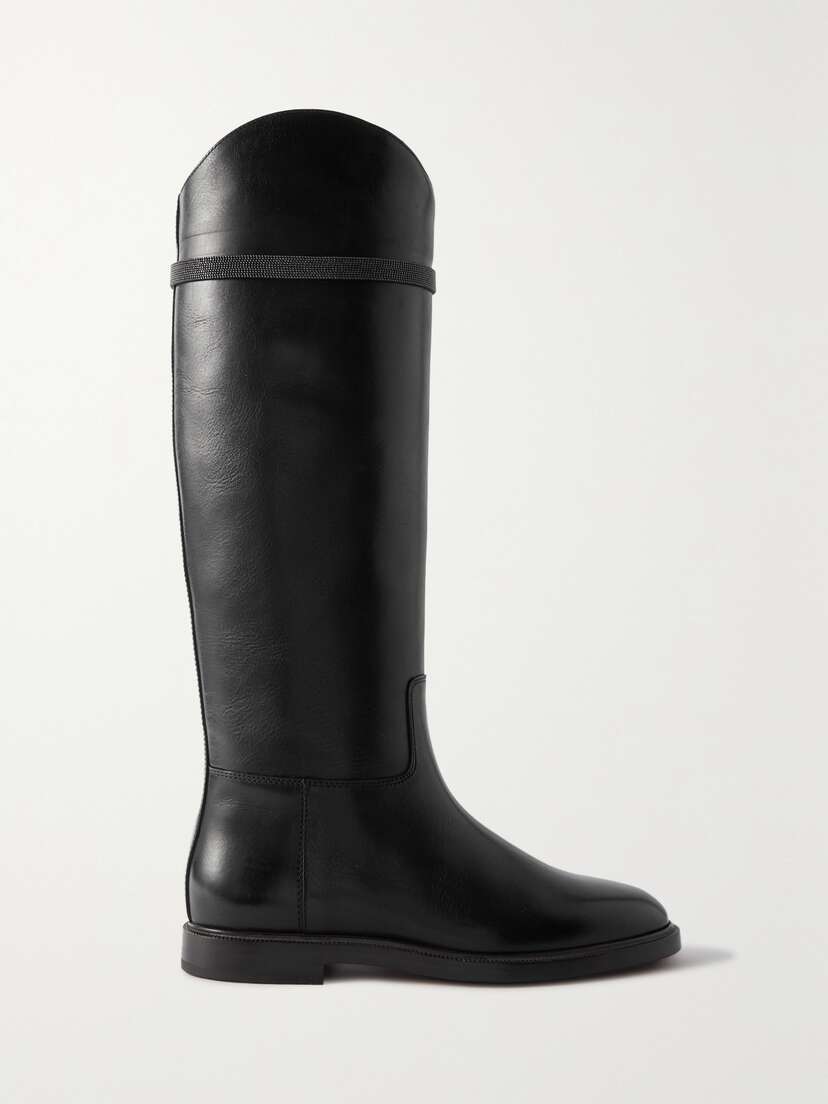 Brunello Cucinelli Bead-embellished Leather Knee Boots