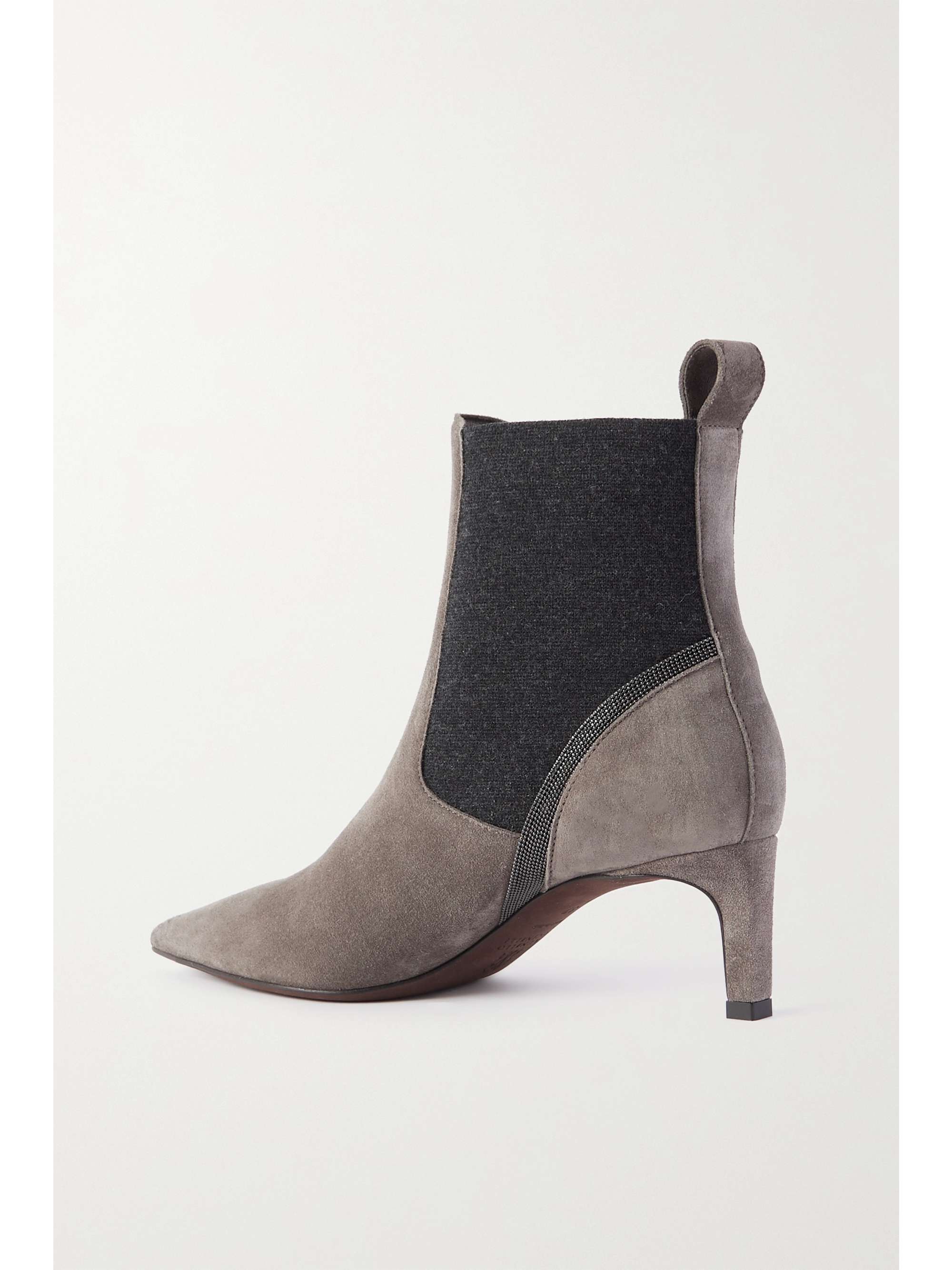BRUNELLO CUCINELLI Bead-embellished suede and cashmere Chelsea boots