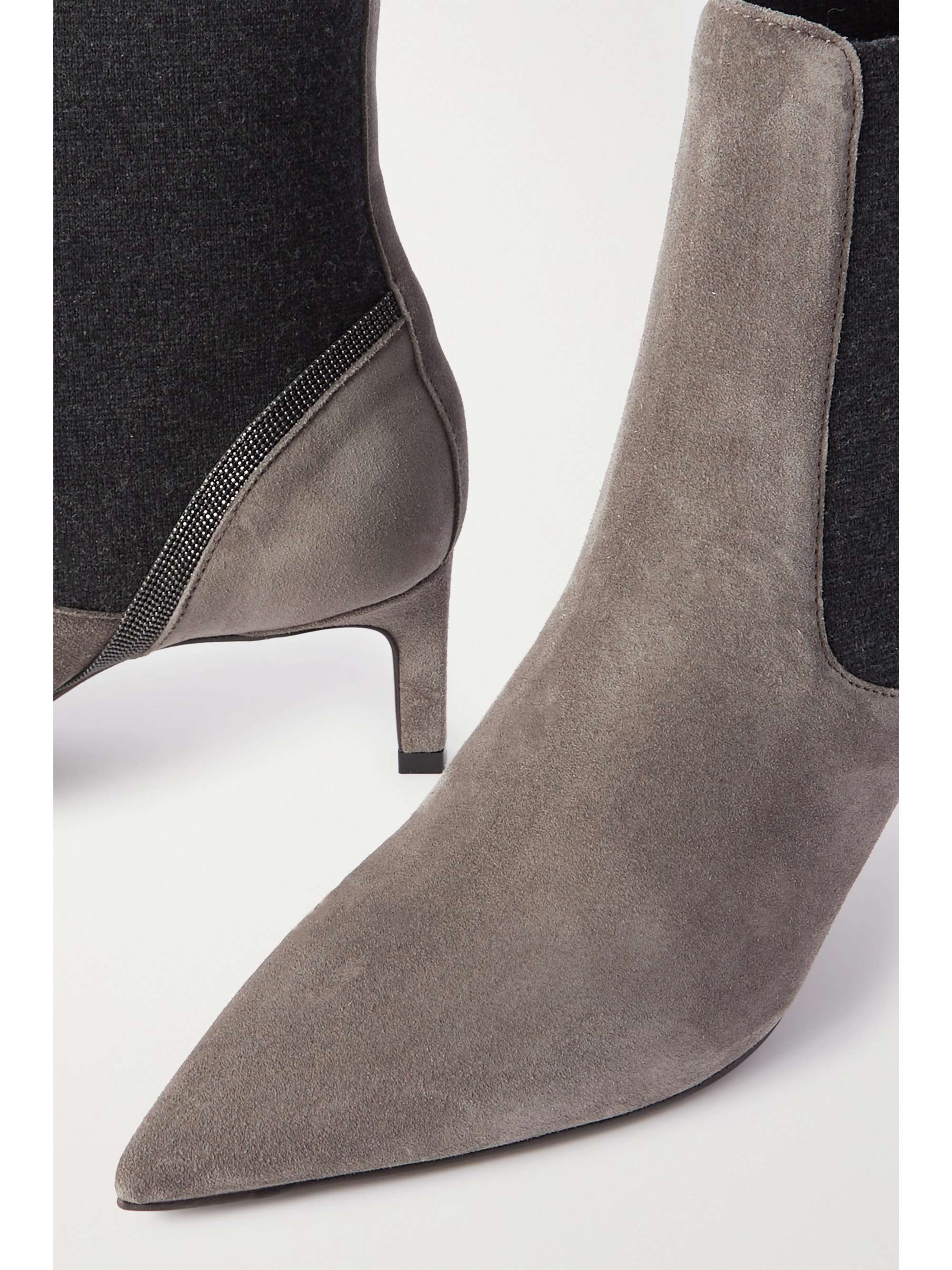BRUNELLO CUCINELLI Bead-embellished suede and cashmere Chelsea boots