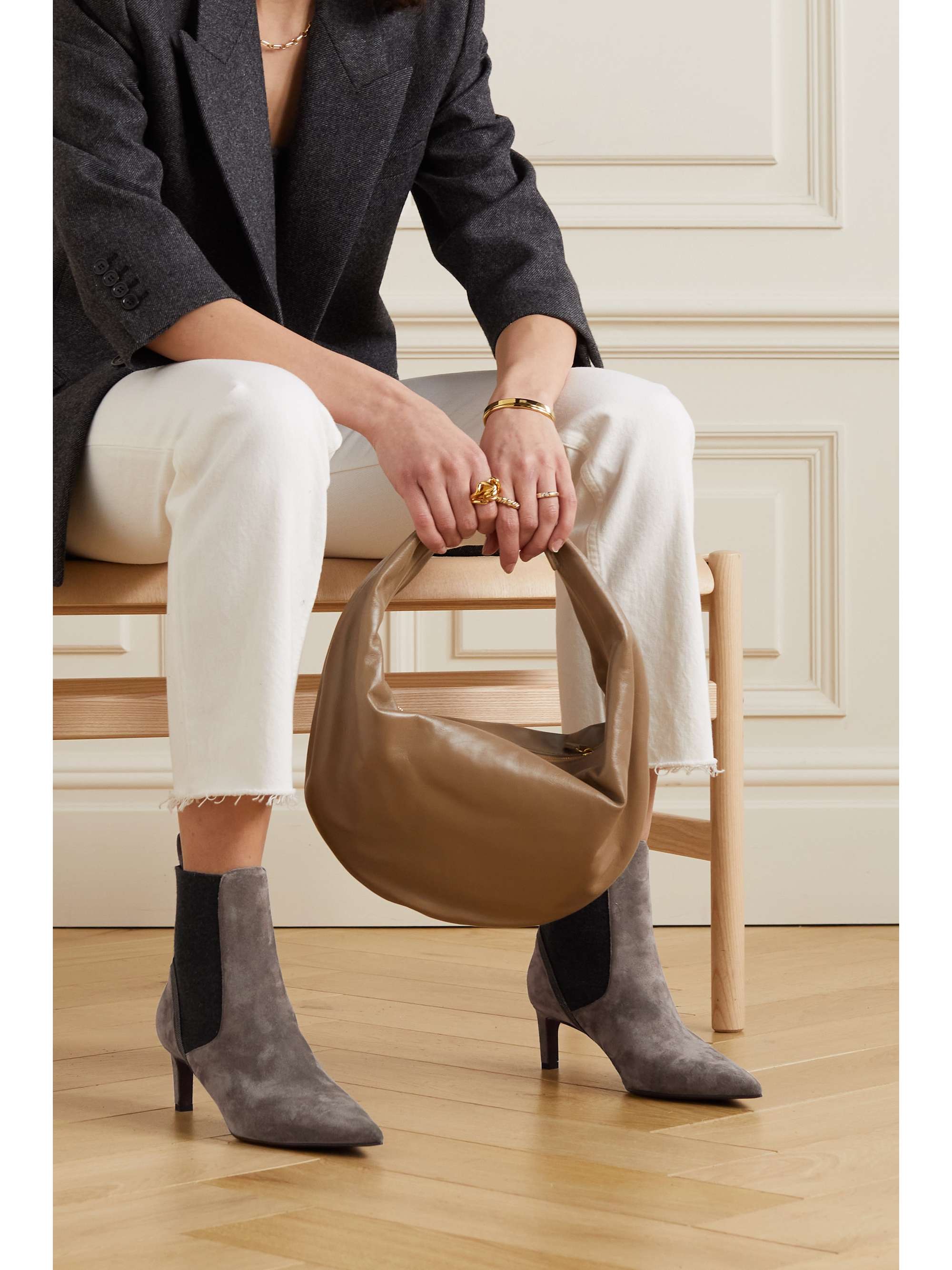 BRUNELLO CUCINELLI Bead-embellished suede and cashmere Chelsea boots