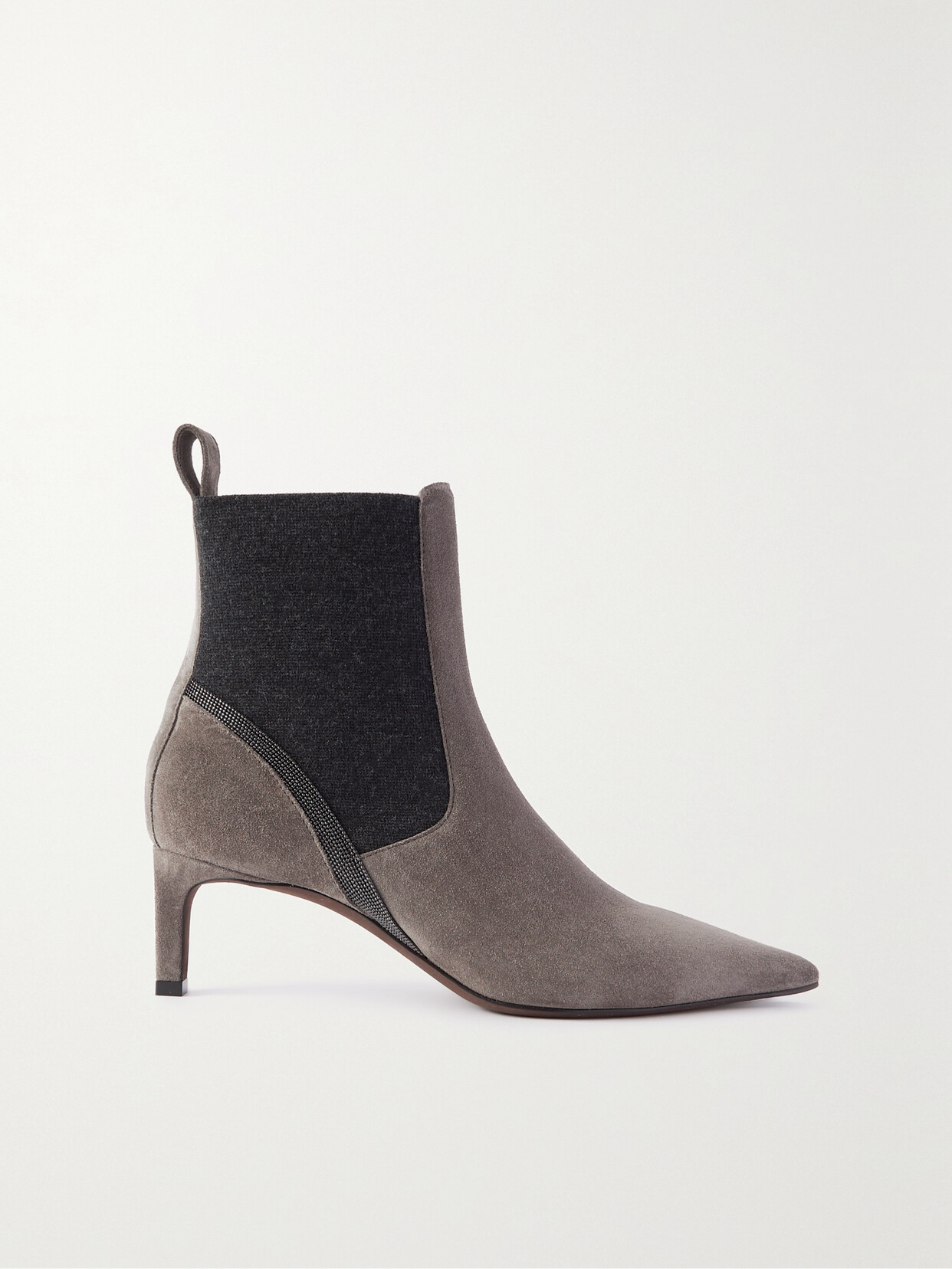 Brunello Cucinelli Bead-embellished Suede And Cashmere Chelsea Boots In Grey