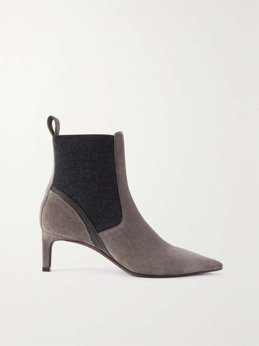 Brunello Cucinelli Bead-embellished Suede And Cashmere Chelsea Boots