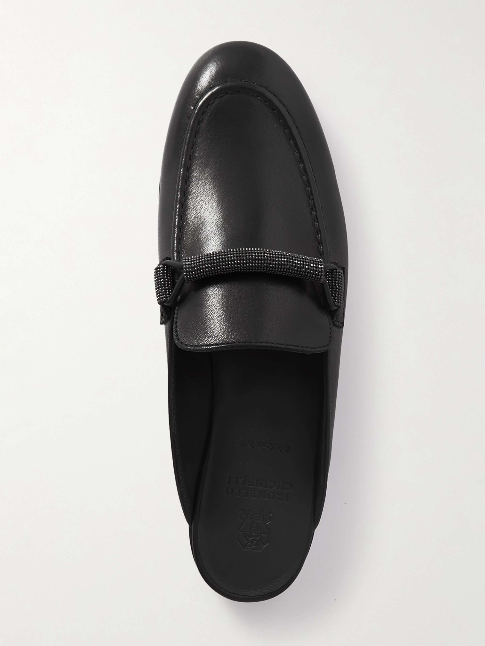 BRUNELLO CUCINELLI Bead-embellished leather slippers