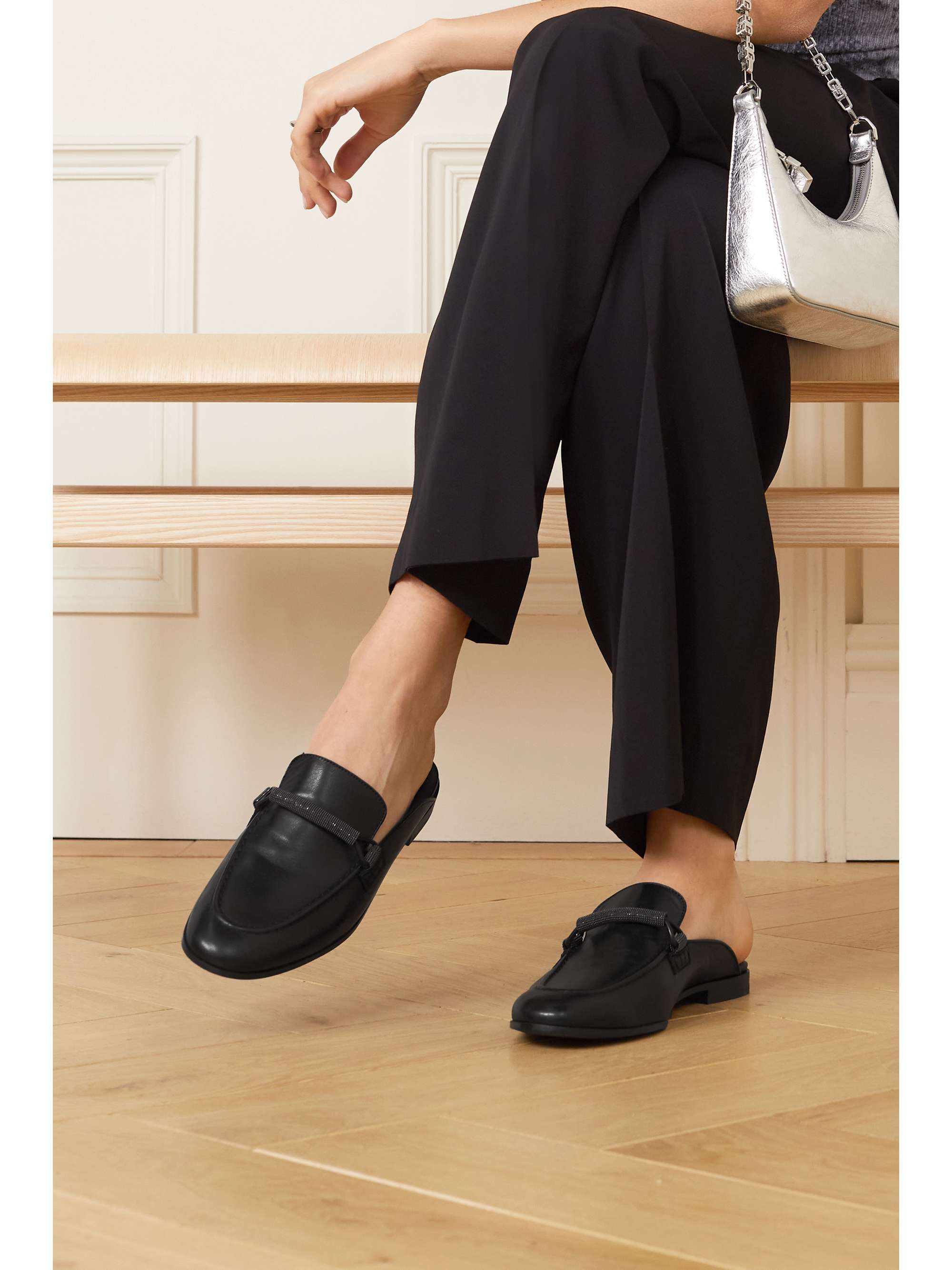 BRUNELLO CUCINELLI Bead-embellished leather slippers