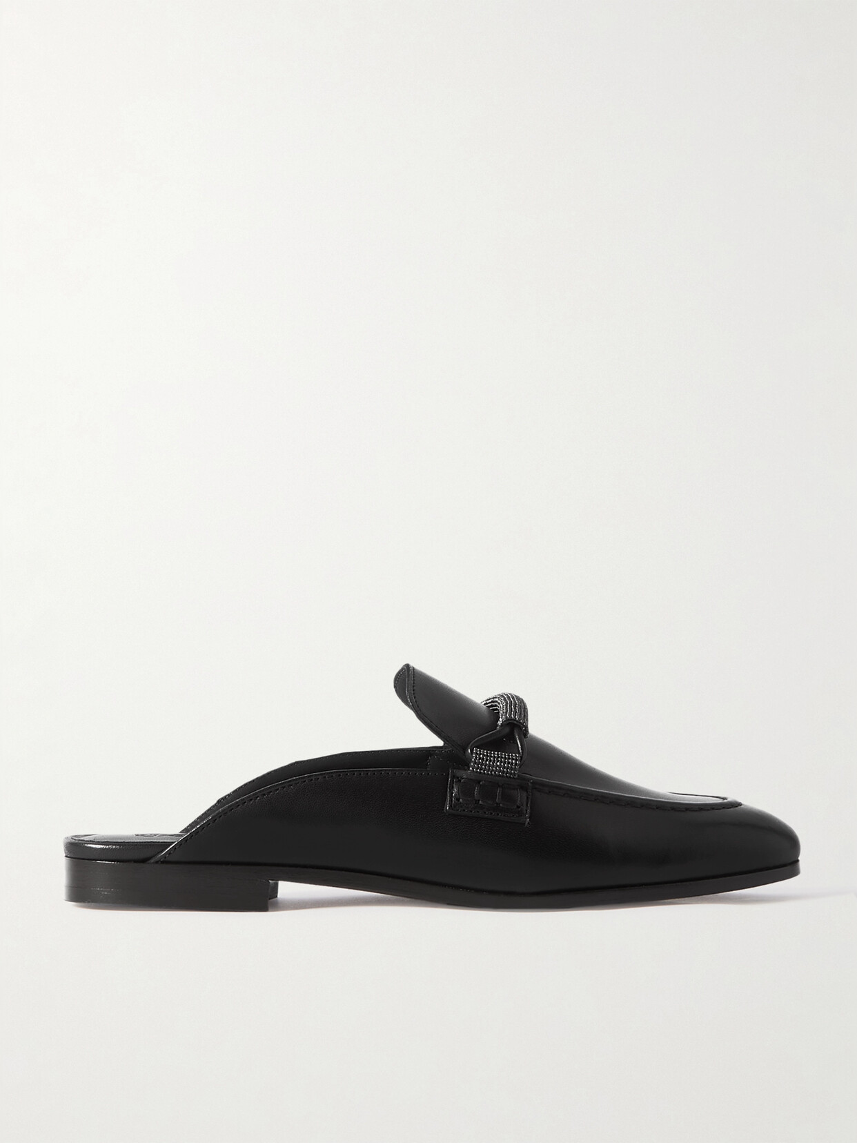 Brunello Cucinelli Bead-embellished Leather Slippers - Black