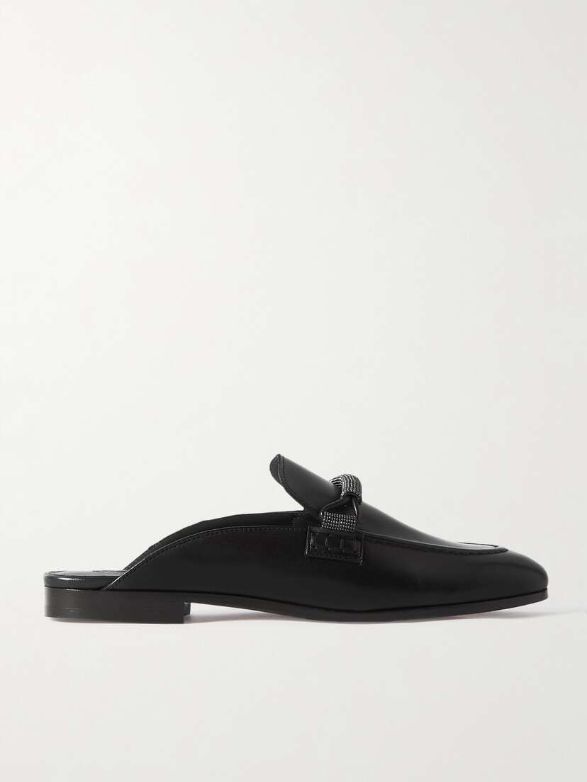 Brunello Cucinelli Bead-embellished Leather Slippers