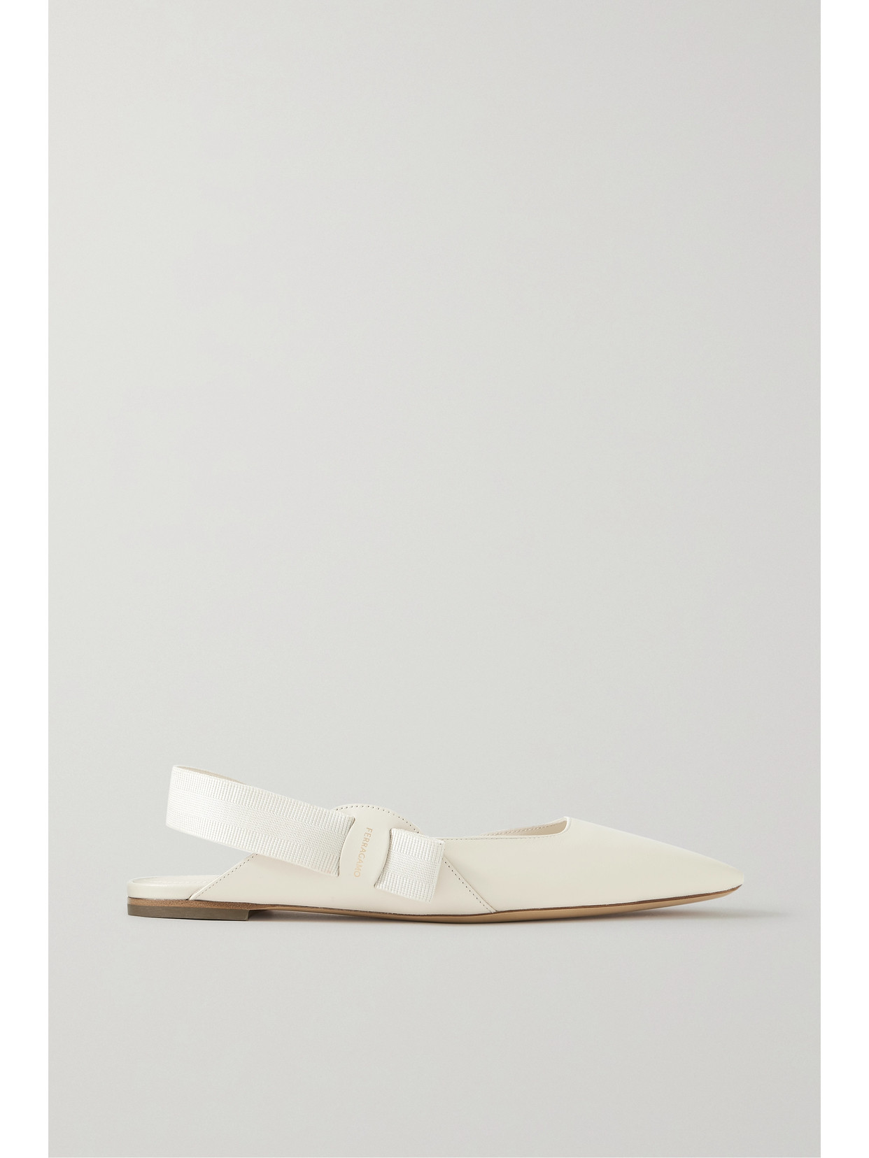 Shop Ferragamo Vania Leather And Grosgrain Slingback Flats In Off-white