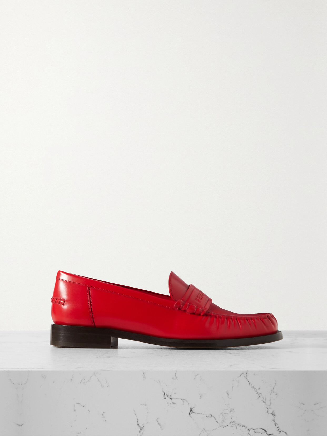 Shop Ferragamo Irina Logo-debossed Leather Loafers In Red