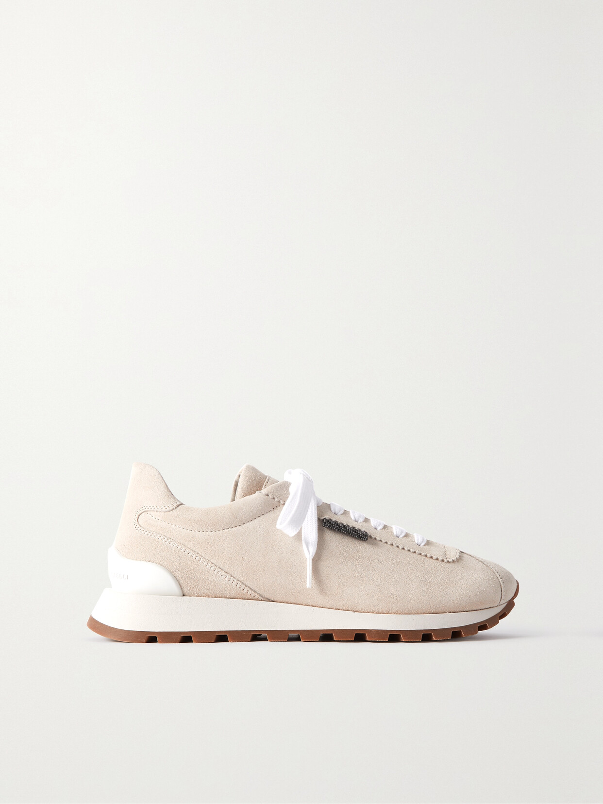 Brunello Cucinelli - Bead-embellished Suede Sneakers - Cream