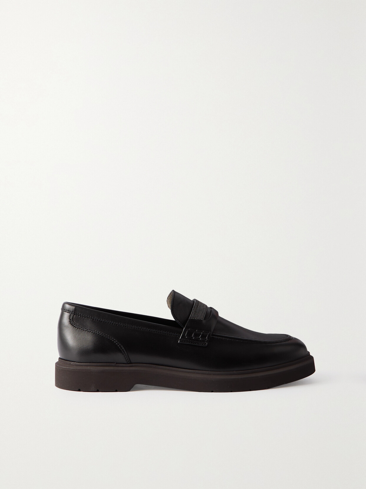 Brunello Cucinelli Bead-embellished Leather Loafers In Black