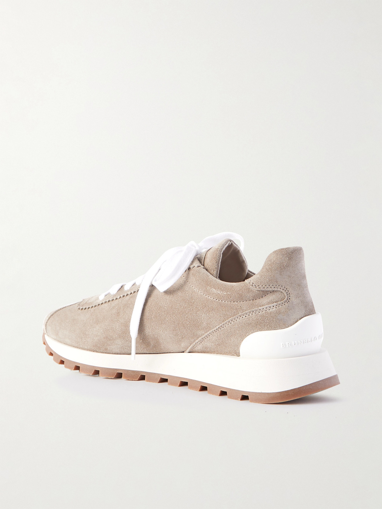 Brunello Cucinelli Bead-embellished Suede Sneakers In Gray