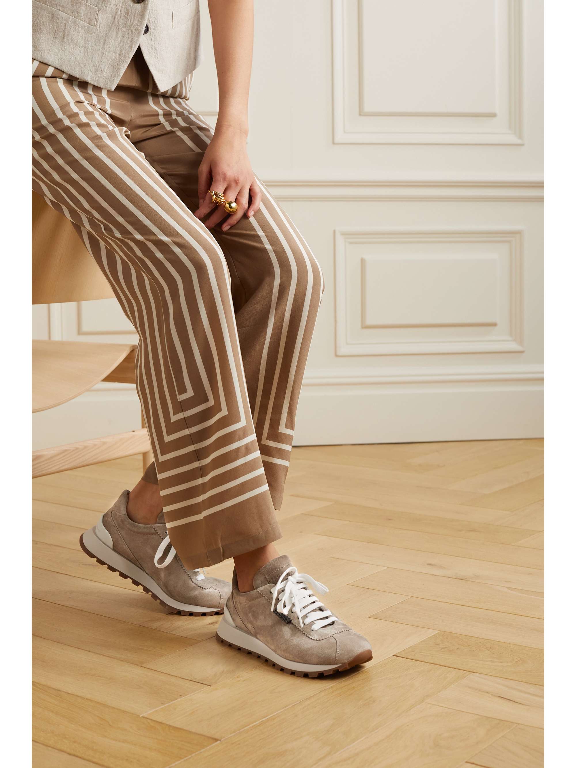 BRUNELLO CUCINELLI Bead-embellished suede sneakers