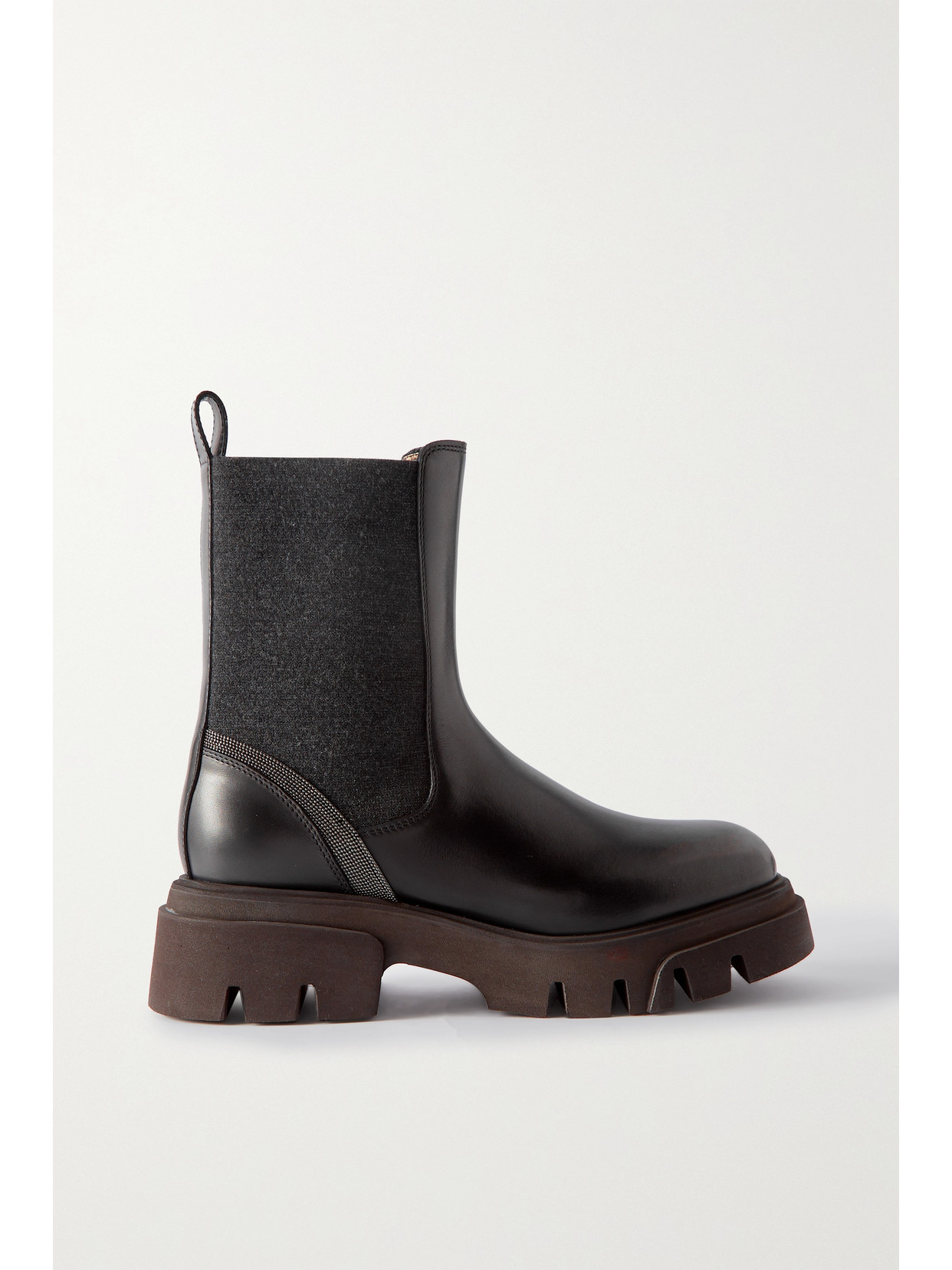 Brunello Cucinelli Bead-embellished Leather Chelsea Boots In Black