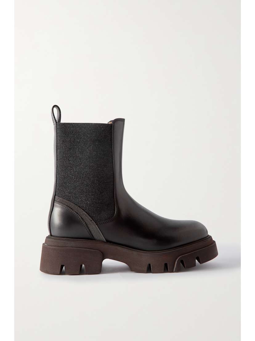 Brunello Cucinelli Bead-embellished Leather Chelsea Boots