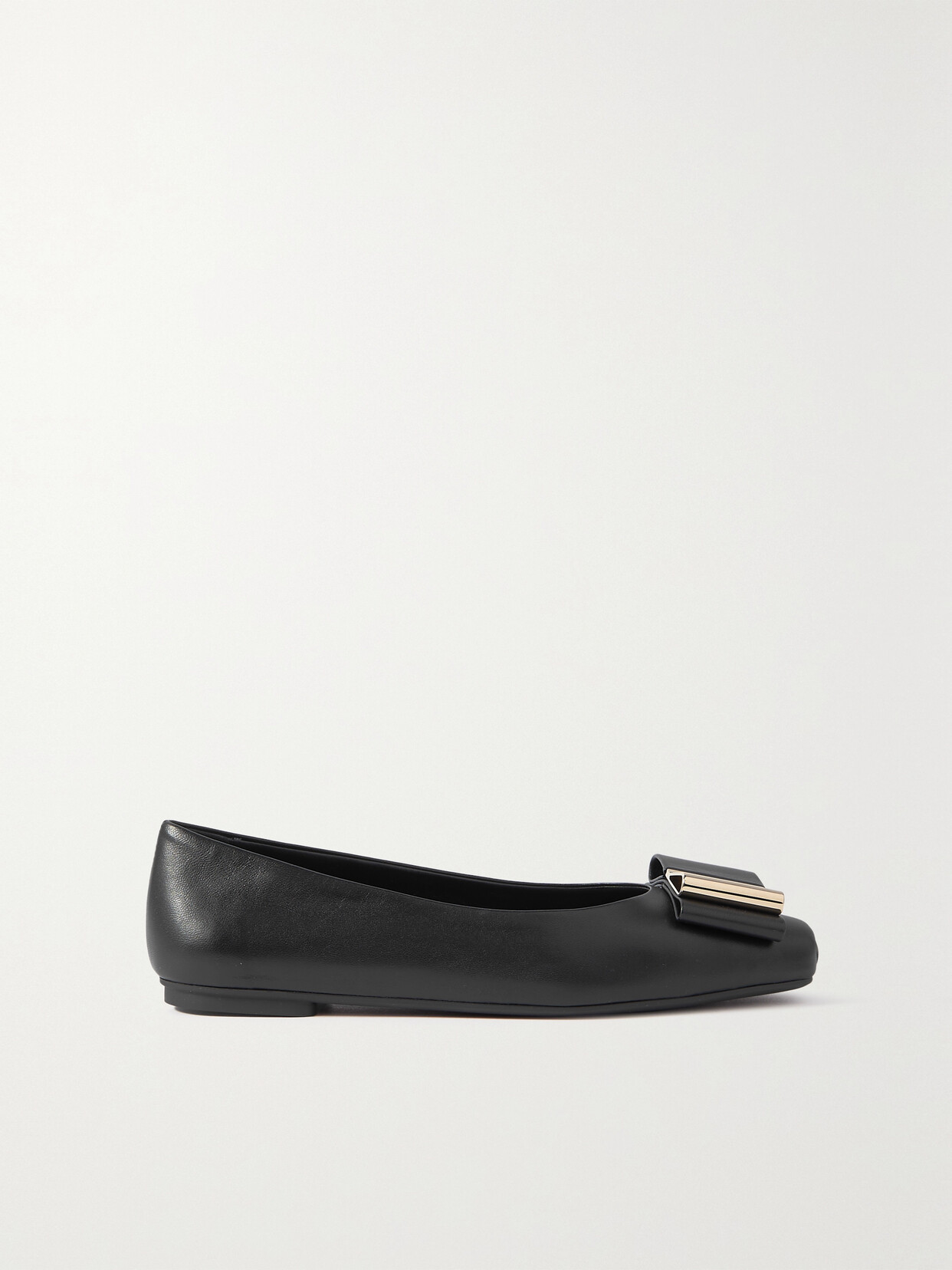 Shop Ferragamo Lina Bow-embellished Leather Ballet Flats In Black