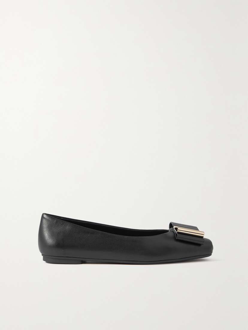 Ferragamo Lina Bow-embellished Leather Ballet Flats