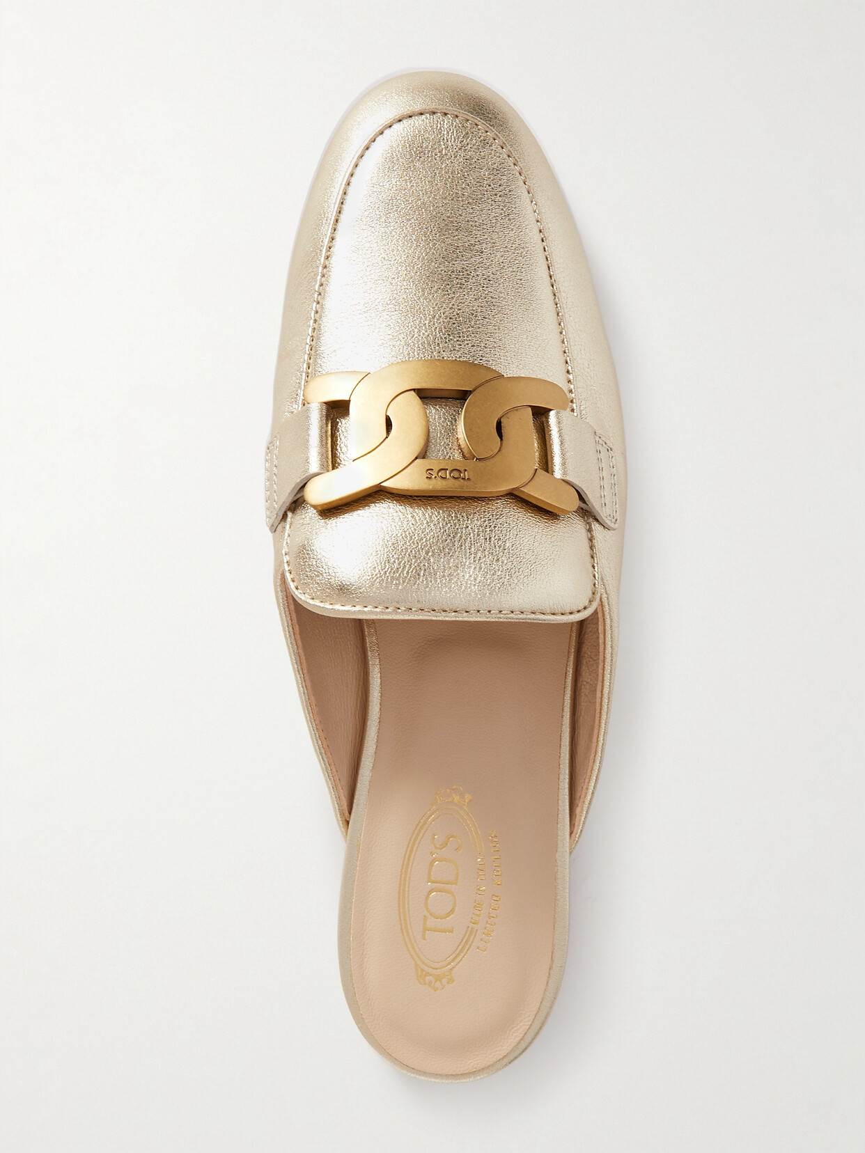 Tod's - Embellished Metallic Leather Slippers - Gold