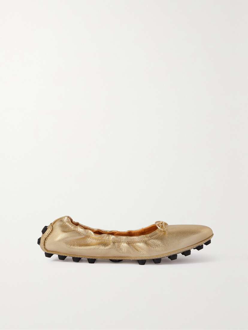 Tod's Gommino Bubble Metallic Leather Ballet Flats