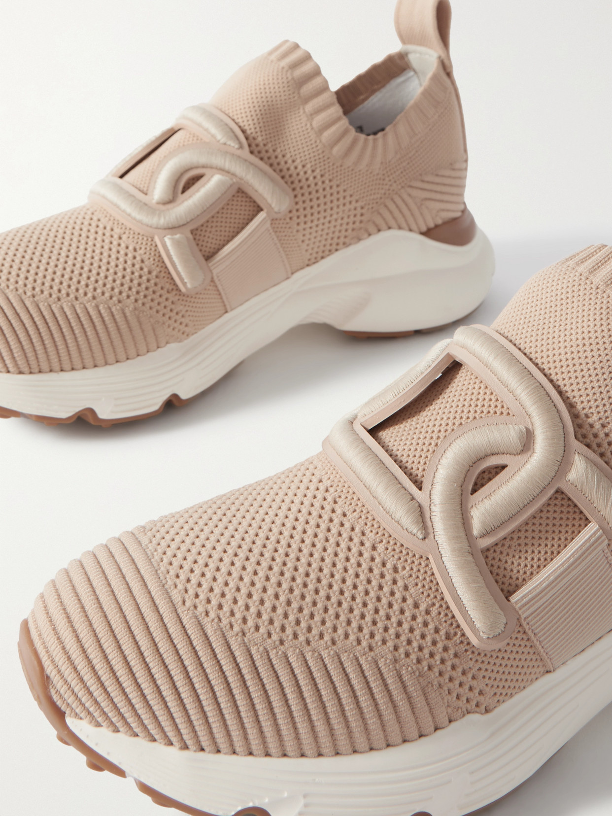 Tod's Kate Rubber-trimmed Mesh And Stretch-knit Slip-on Sneakers In Neutrals