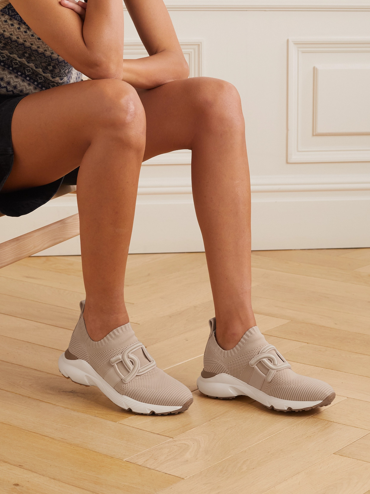 Shop Tod's Kate Rubber-trimmed Mesh And Stretch-knit Slip-on Sneakers In Neutrals