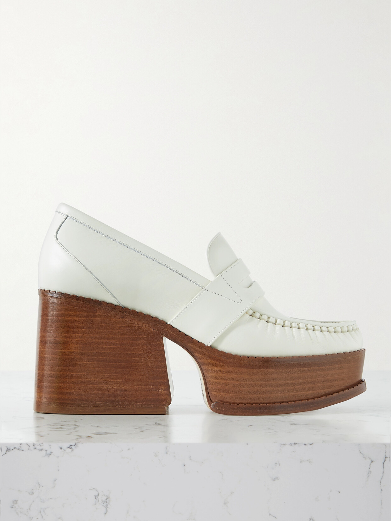 Shop Gabriela Hearst Augusta Leather Platform Loafers In Cream