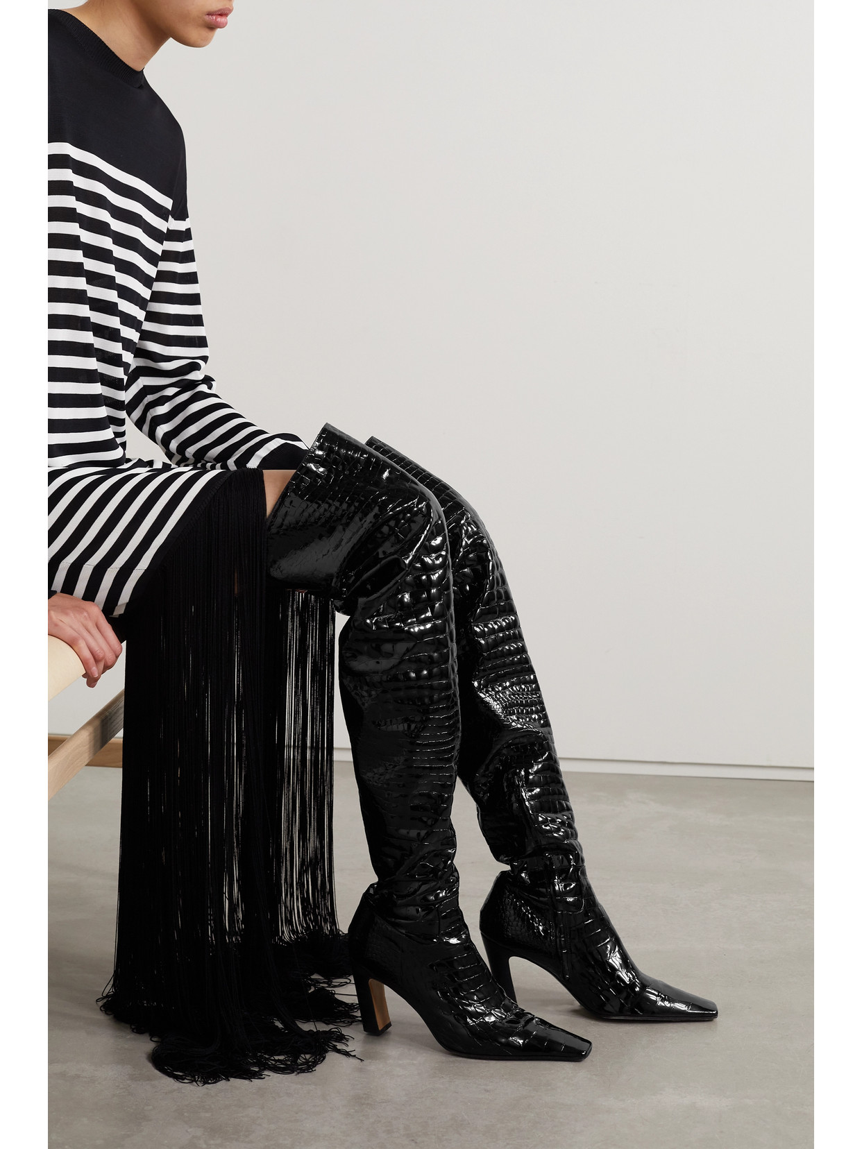 Marfa Croc-Effect Leather Over-The-Knee Boots