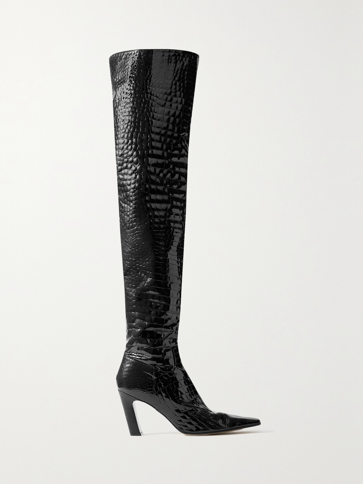 Khaite Marfa Croc-effect Leather Over-the-knee Boots In Black