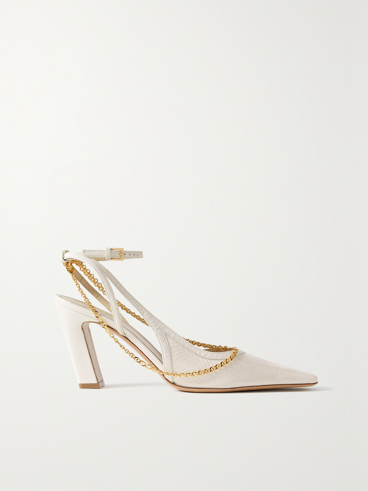 KHAITE MARFA CHAIN-EMBELLISHED CRINKLED-LEATHER SLINGBACK PUMPS