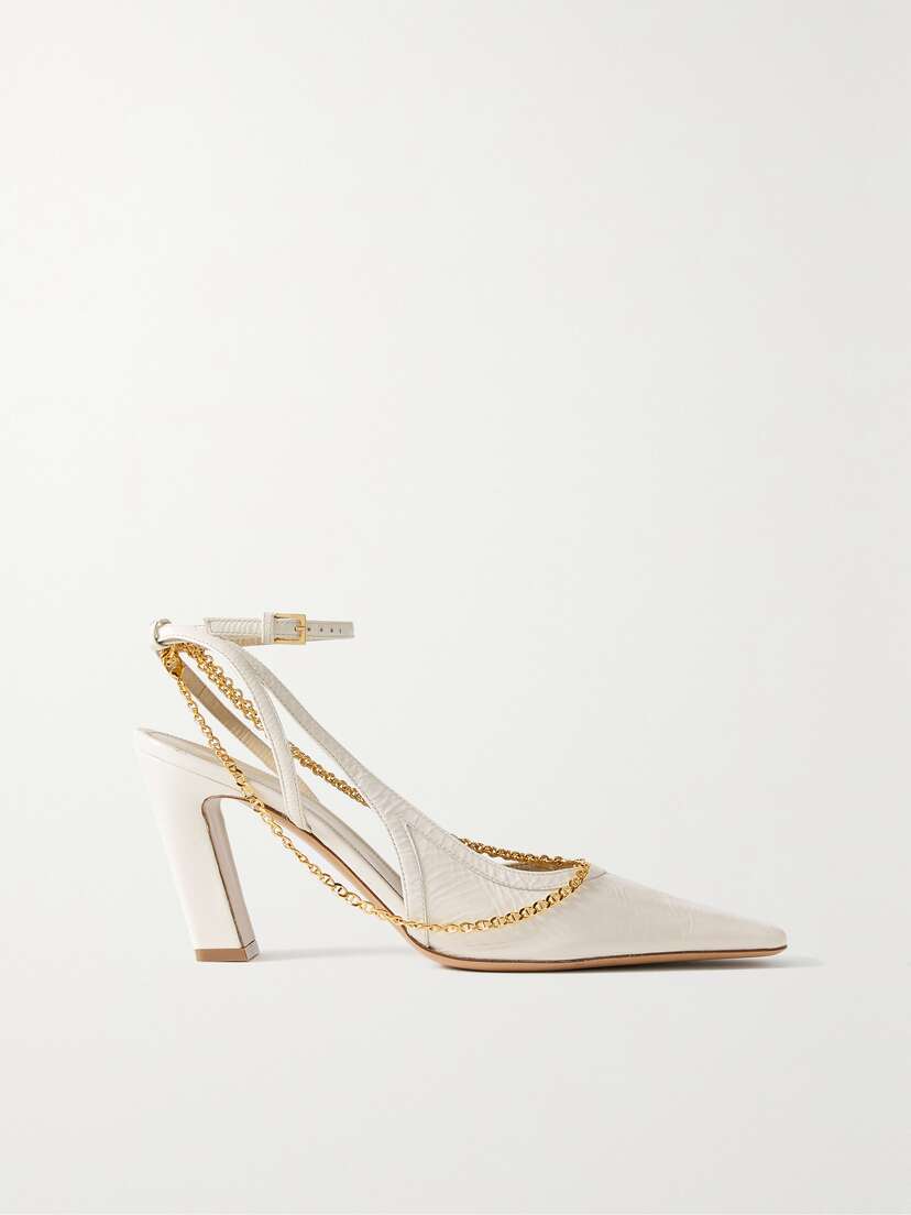 Khaite Marfa Chain-embellished Crinkled-leather Slingback Pumps