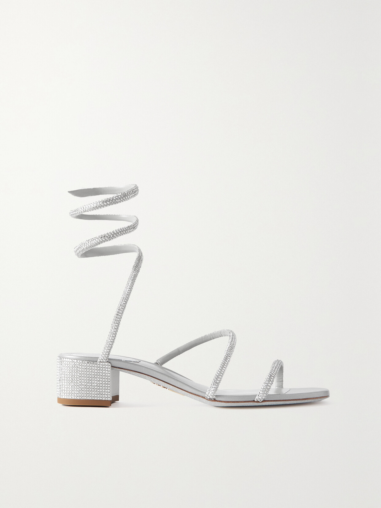 René Caovilla Cleo Crystal-embellished Satin Sandals In Silver