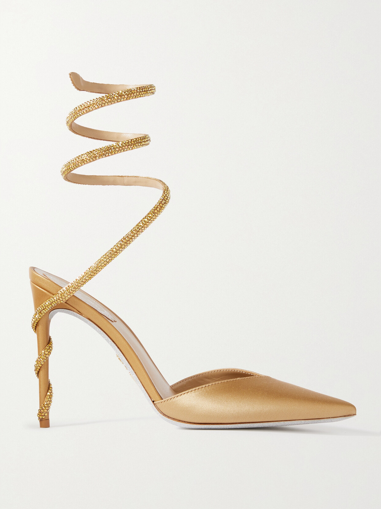 René Caovilla Cleo Crystal-embellished Satin Pumps - Brown