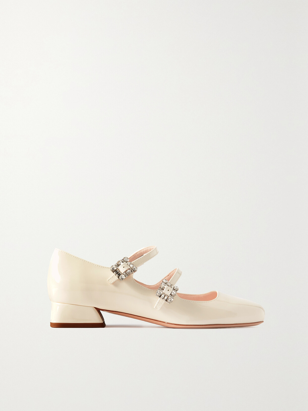 Roger Vivier Mini Très Vivier Crystal-embellished Patent-leather Pumps In Cream