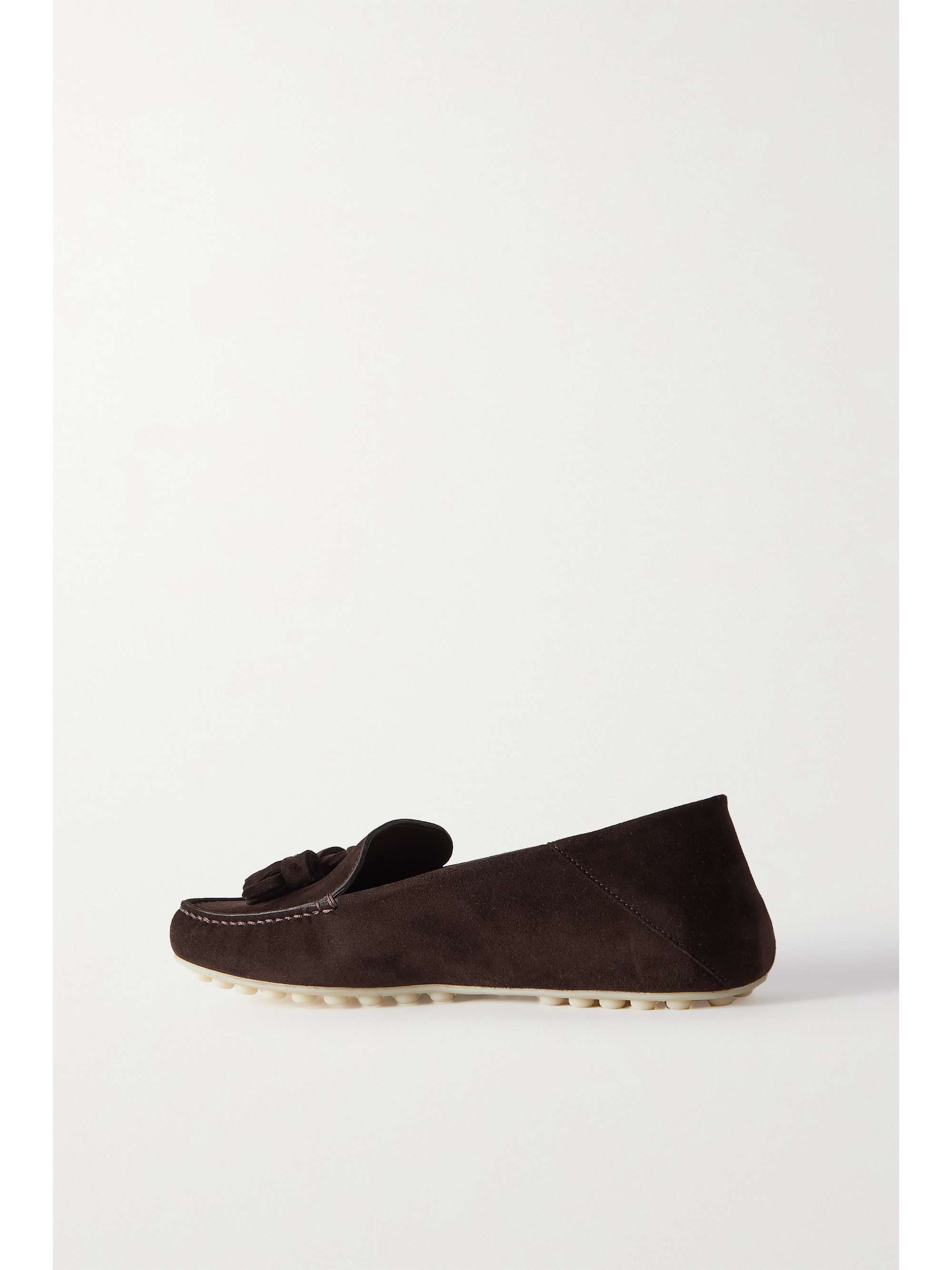 LORO PIANA Tasseled suede collapsible-heel loafers