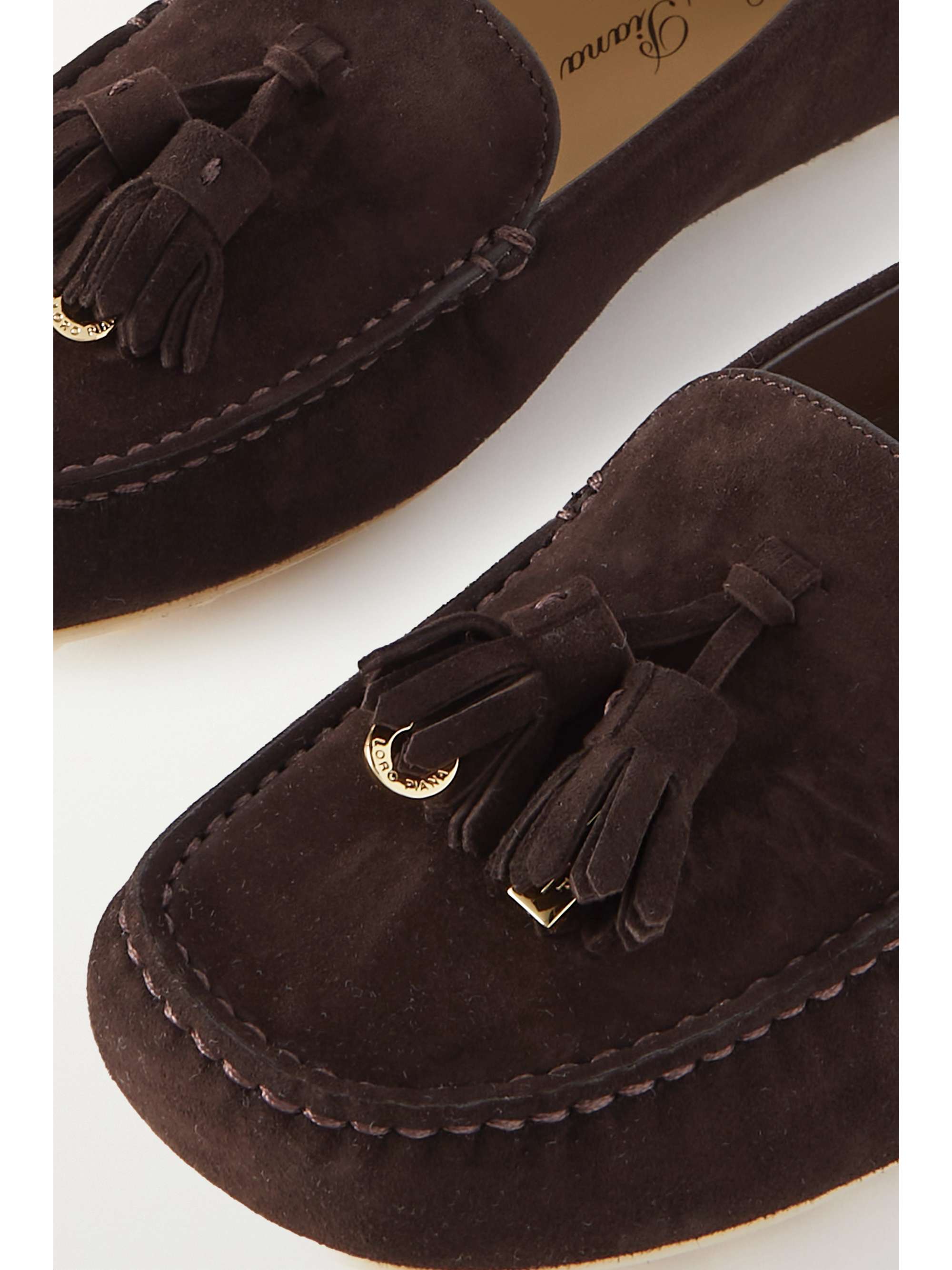 LORO PIANA Tasseled suede collapsible-heel loafers
